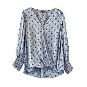 NWT Vince Camuto Silky Floral Long Sleeve Surplice Wrap Blouse